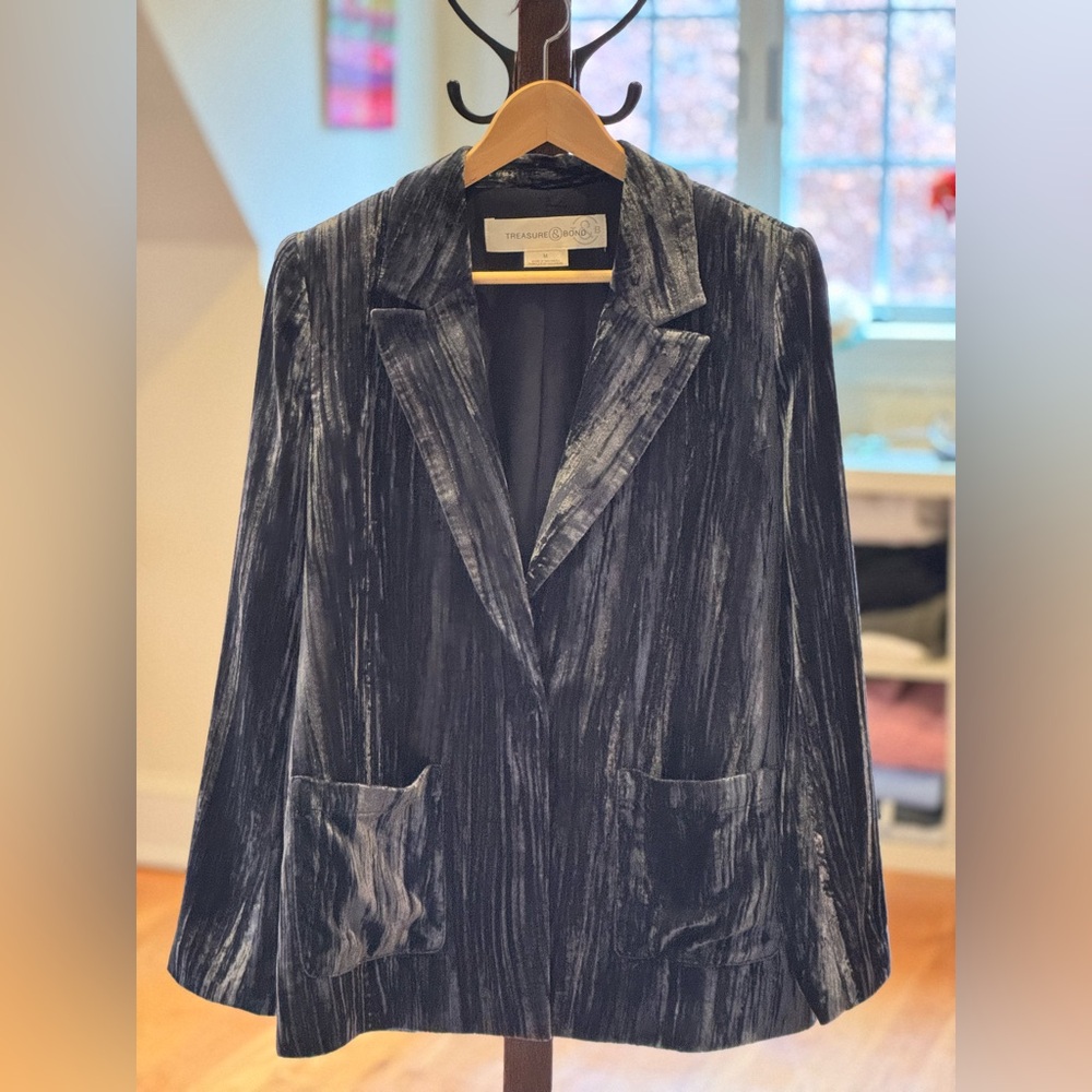 Treasure & Bond Women's Blue Velvet Blazer & Pants
